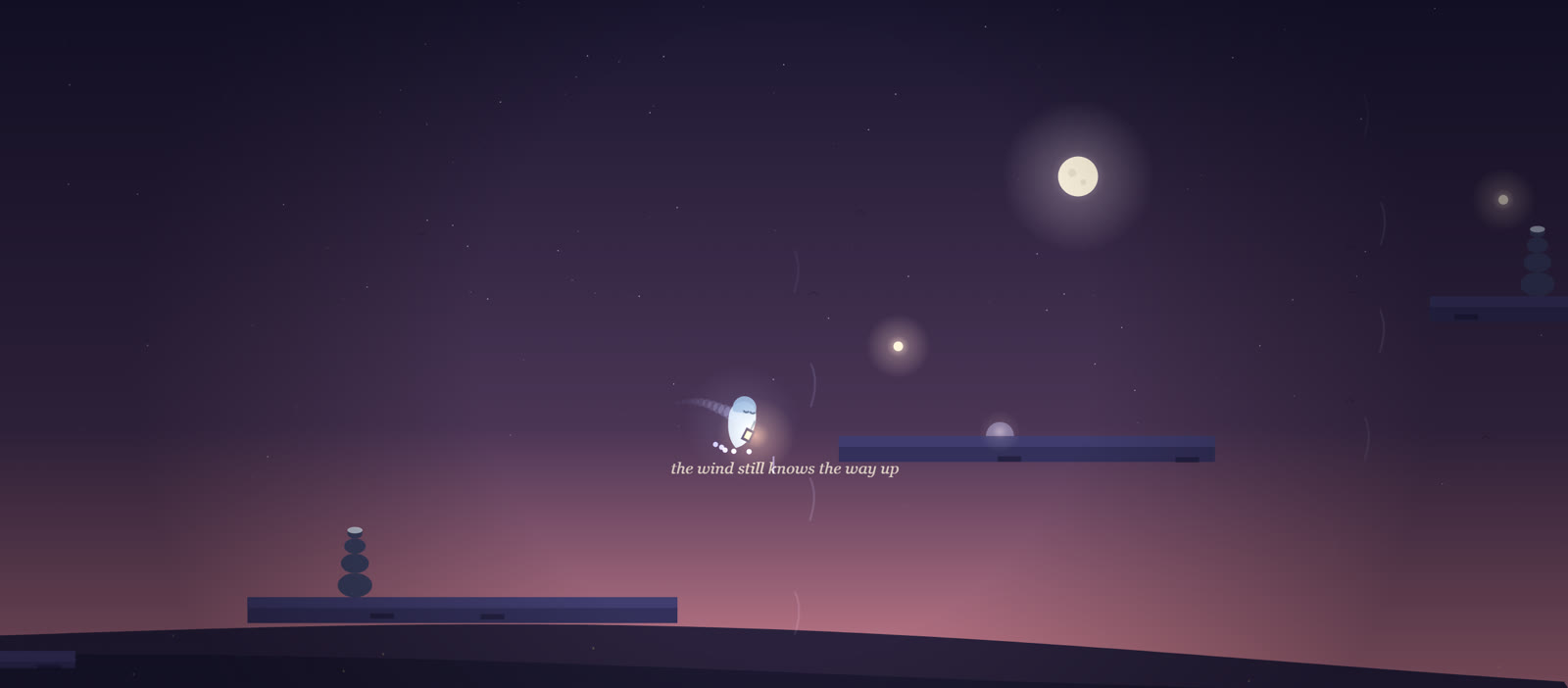 The courier floating on the wind between high ledges at dusk